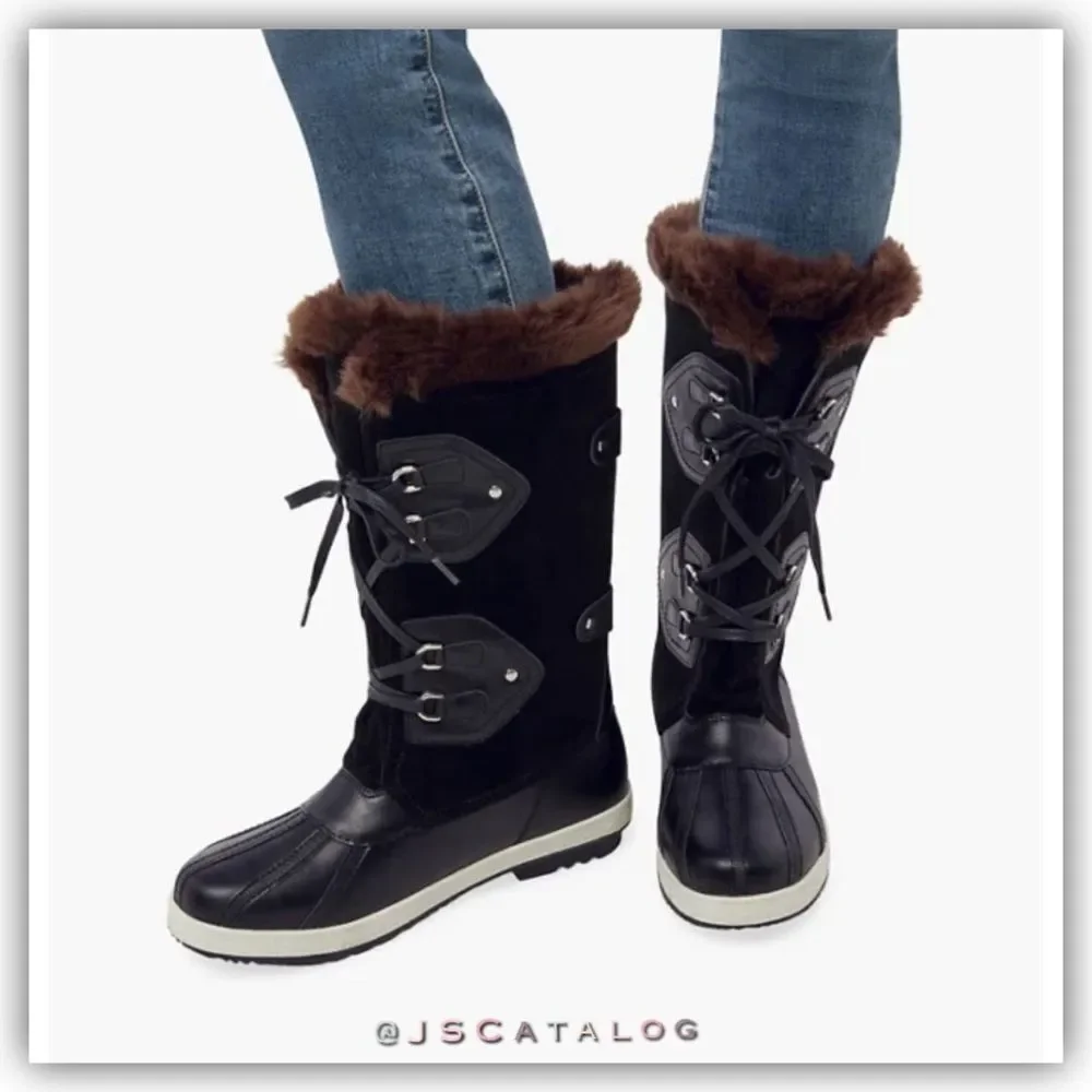 Marley Lace Up Faux Fur Snow Winter Boots In Black Size 7
